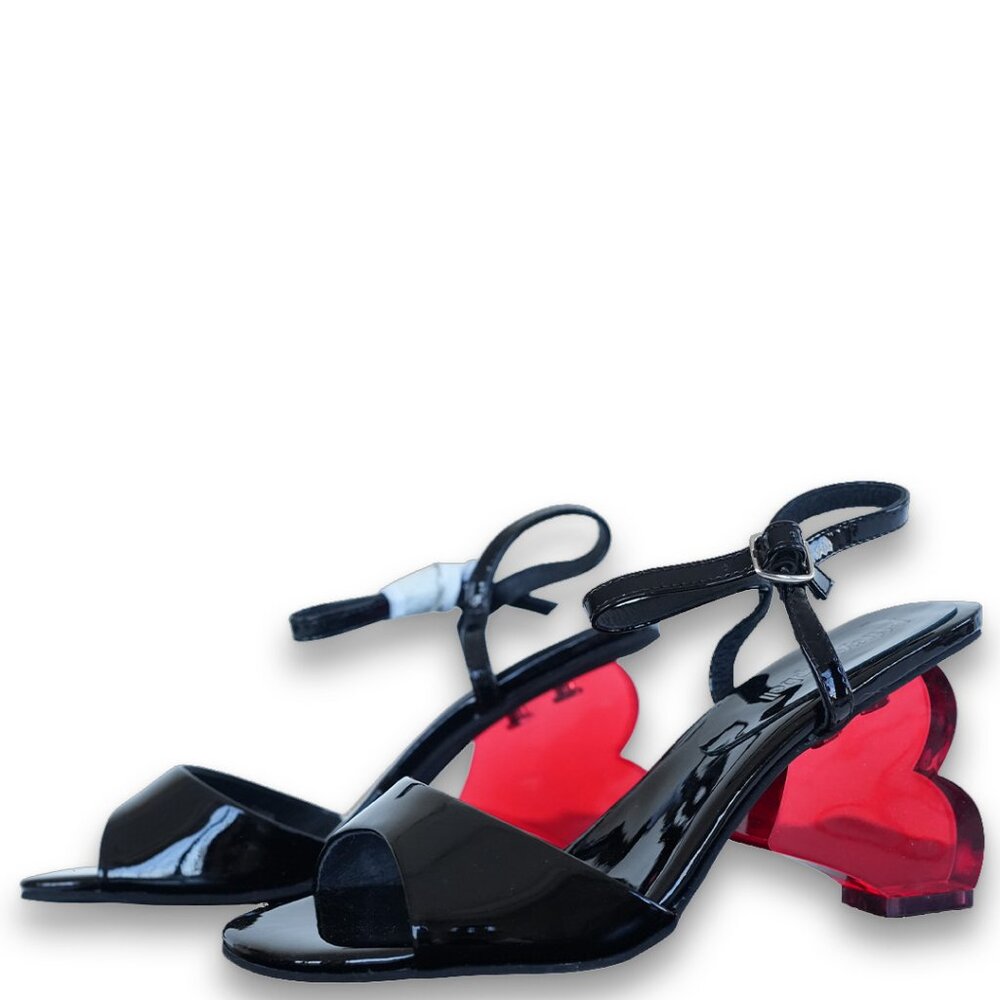 Jeffrey Campbell Heart Heel Sandals Black Patent Size 6.5 New With Box Statement